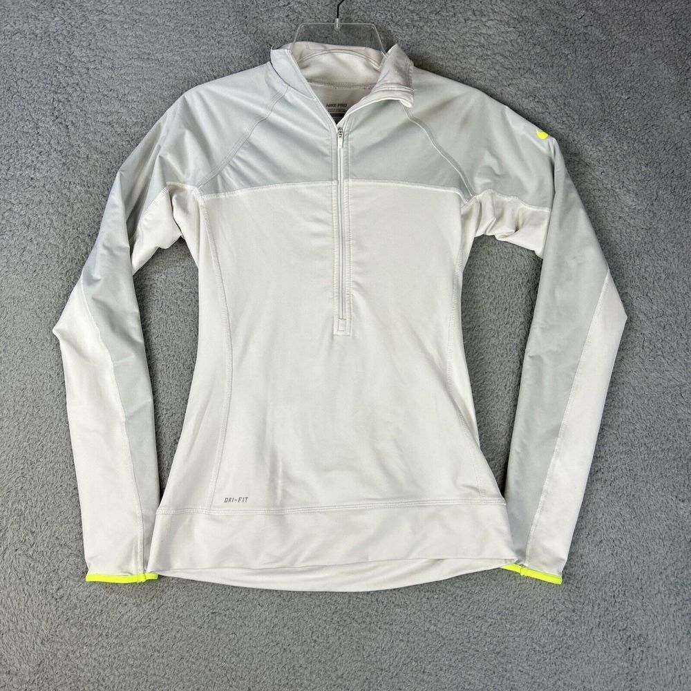 Nike Pro Jacket Womens Small White Gray Hyperwarm Shield 1/2 Zip Athleisure